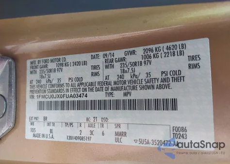 2015 Ford Escape Titanium from USA, damaged, VIN 1FMCU0JX0FUA03474